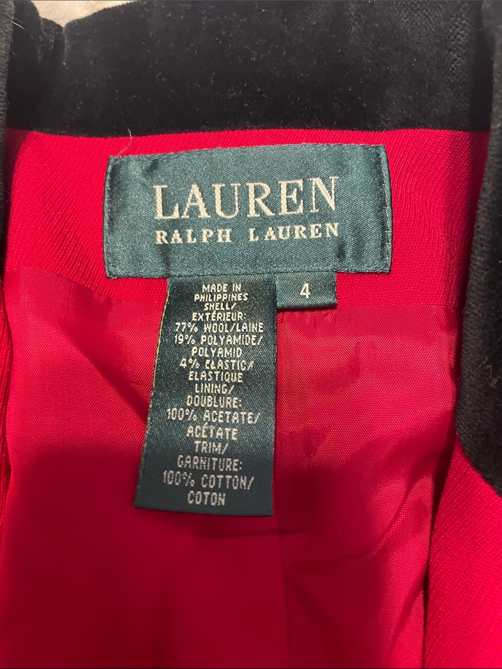 Lauren Ralph Lauren Red riding Cropped Blazer with Black Collar - Picture 3 of 7